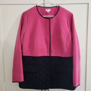 Crown and Ivy Petite Womens M Quilted Jacket Snap Front Pink Navy Blue NEW